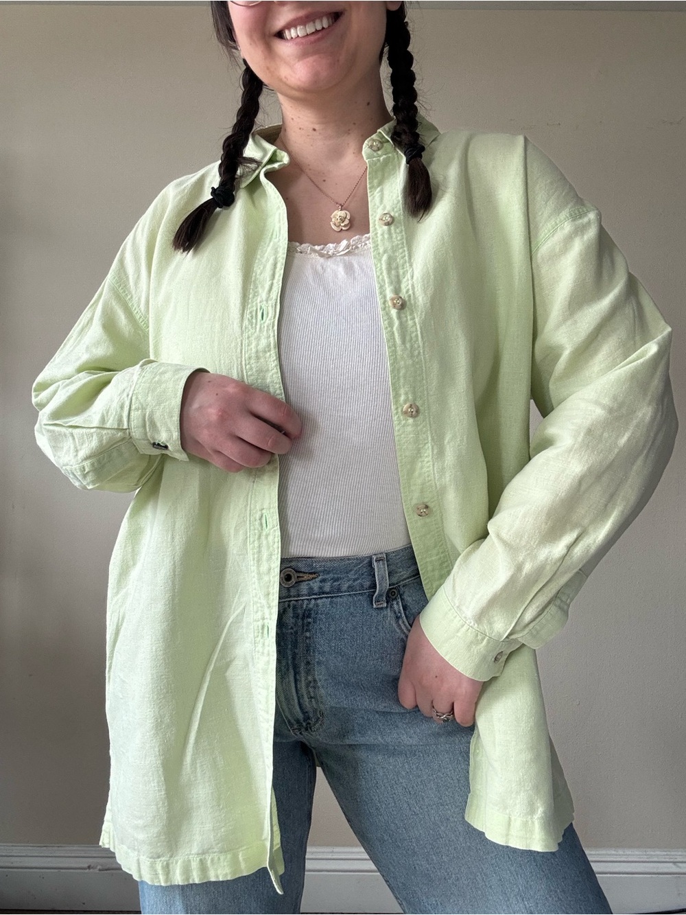 Light Green Oversized Button-Up Shirt
